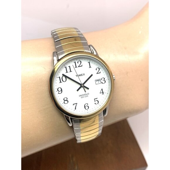 Timex Men's Watch T2H311 Indiglo White Dial Quartz Two Tone Expansion Band 35mm - Picture 11 of 14